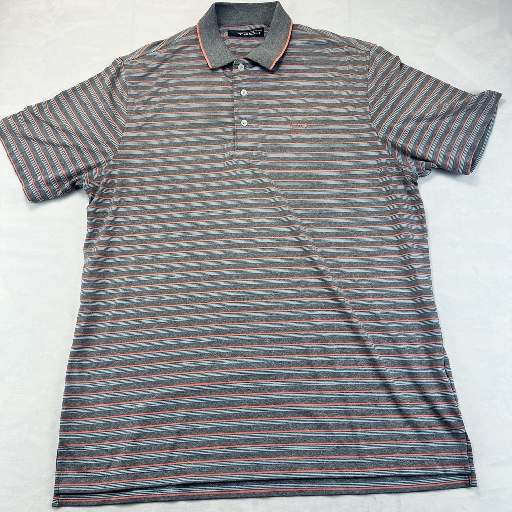 Carnoustie Tech Golf Polo Shirt Men's Medium Gray Orange Striped Performance